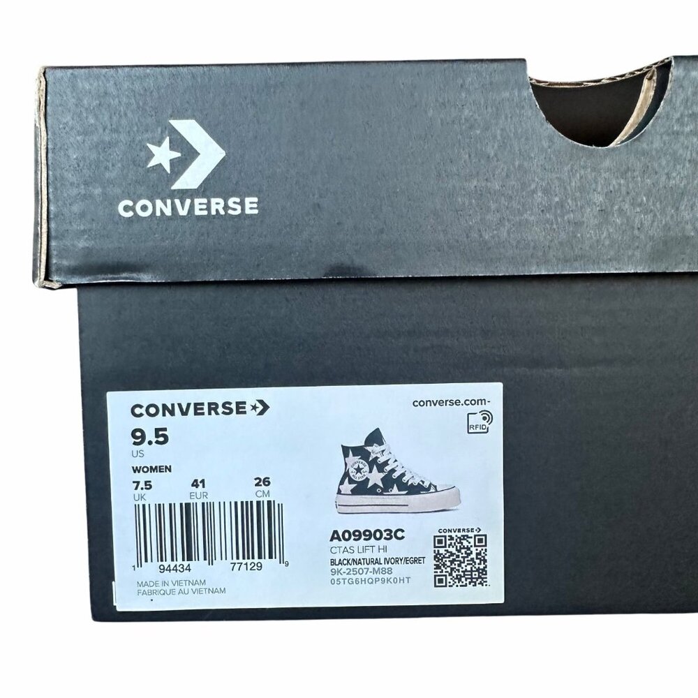 ✨Converse Women Shoes 9.5 Ctas Lift Platform Hi Large Stars Black Beige A09903C - Picture 8 of 10